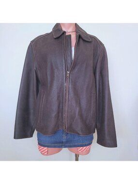 Daniel Minimalist Smooth Silk Lined Brown Leather Jacket Coat (S)